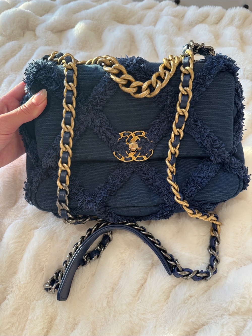 Chanel 19 Blue Cotton Canvas